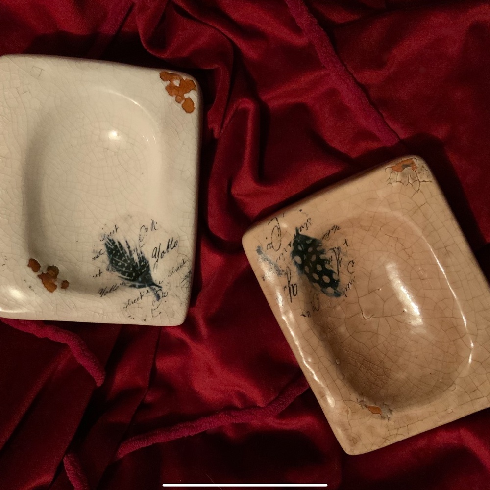 Creative Co-op NEW Two Rustic Farmhouse Feather Script Soap Dish Country House